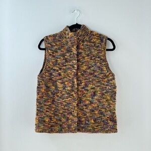 Vintage Talbots Women's Multicolor Wool Blend Knit Snap Front Sweater Vest Sz MP